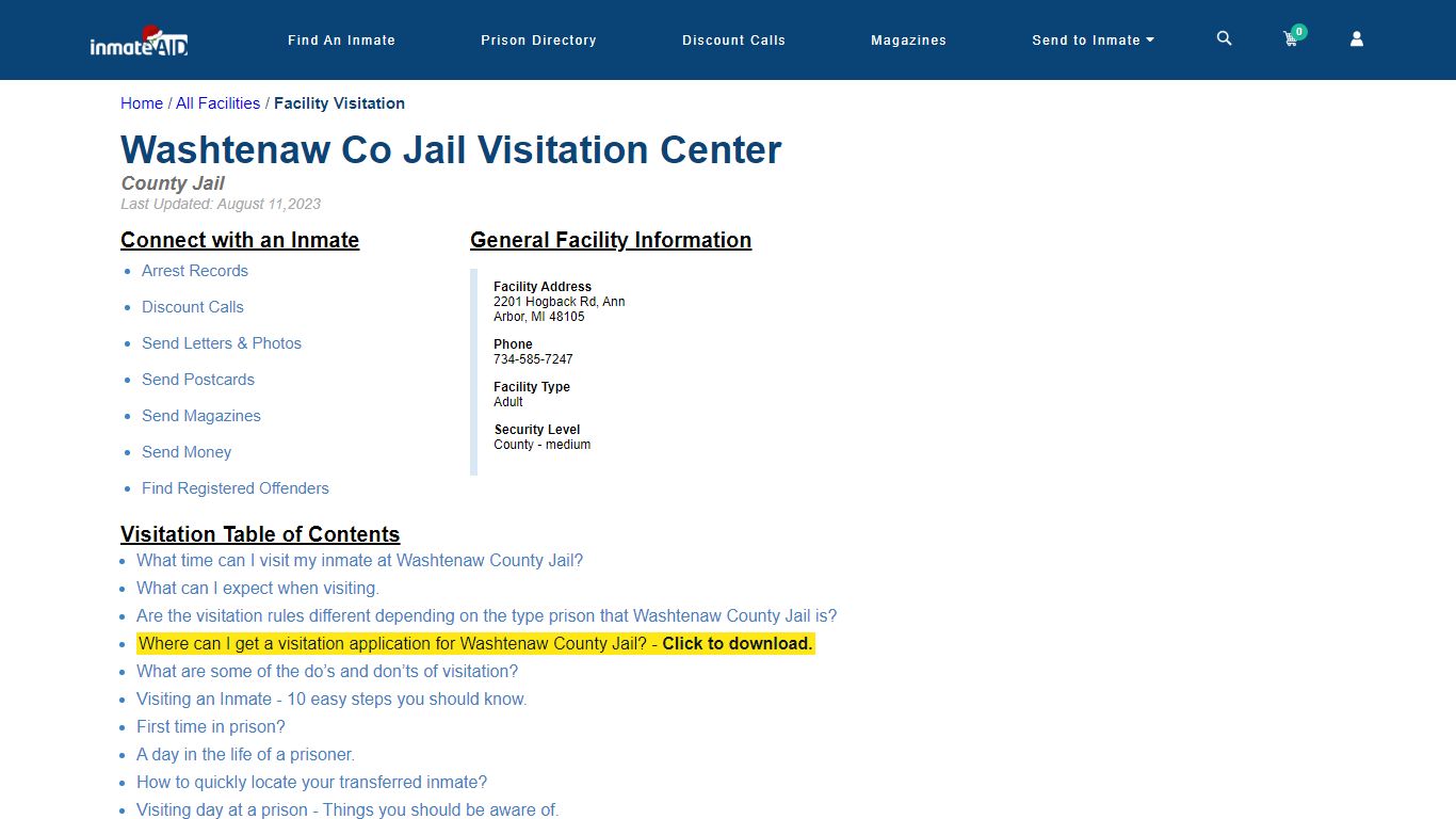 Washtenaw County Jail | Visitation, dress code & visiting hours - InmateAid